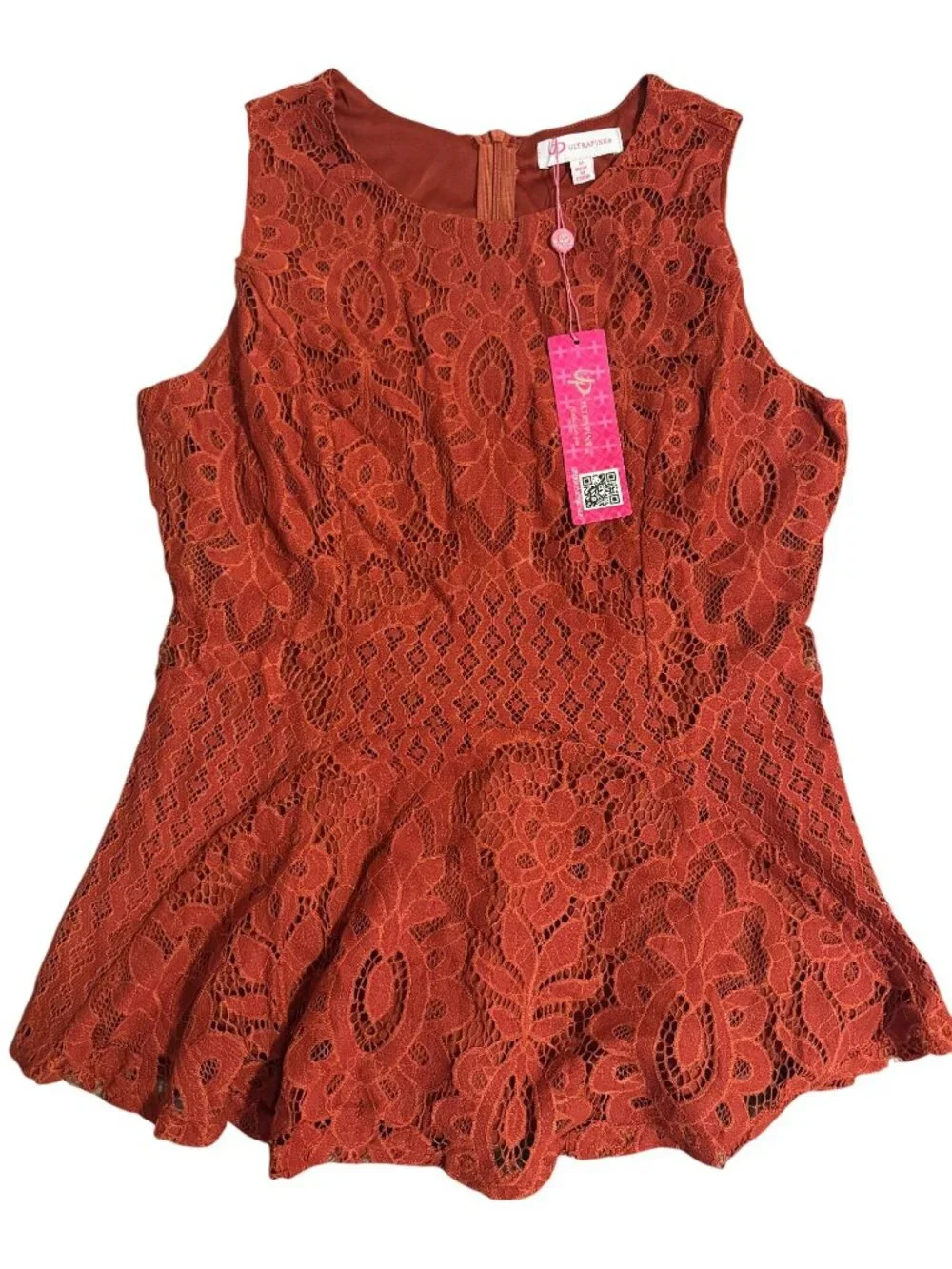 Ultrapink Womens Sleeveless Lace Peplum Top Rust Red Size M - Picture 2 of 9
